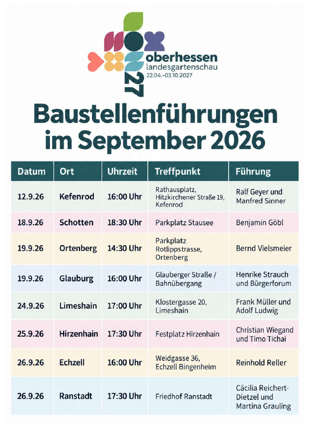 Terminübersicht Baustellenführung